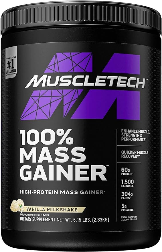Mass Gainer MuscleTech 100% Mass Gainer Protein Powder Protein Powder for Muscle Gain Whey Protein + Muscle Builder Creatine Supplements Vanilla, 5.15 Pound (Pack of 1)