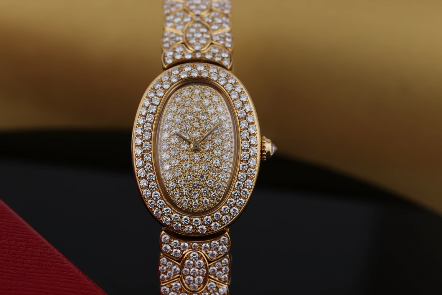 Cartier Baignoire  Full Pave Diamond Ladies Watch  REF. 1950 1  18k Yellow Go