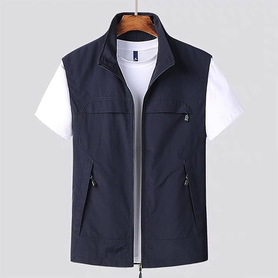 Mens Vest Casual Lightweight Fishing Golf Travel Work Full-Zip Multi Pockets Photo Hiking Sleeveless Outerwear Vests