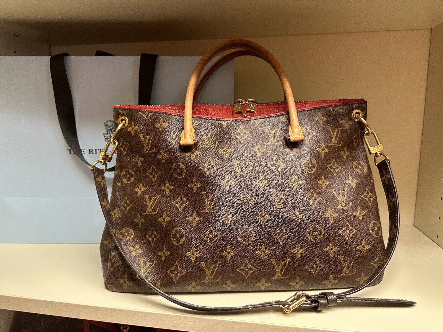 Louis Vuitton PALLAS CERISE Monogram MM Cherry Red Bag Purse SHOULDE Bag PALLACE