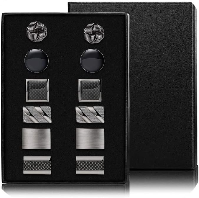FIBO STEEL 4-8 Pairs Wedding Business Classic Cufflinks for Men Unique Cufflink Set Mens