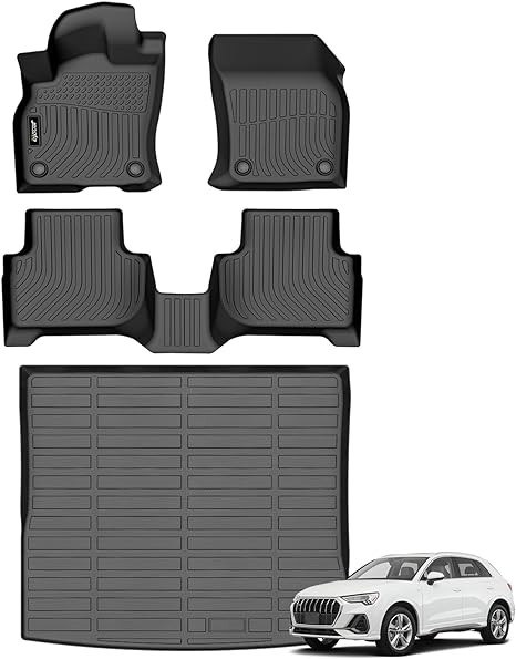 Jenofa-Car Floor Mats & Cargo Liner for Audi Q3 2019-2023 All Weather Floor Mats Set Custom for Audi Q3 Full Set Waterproof Durable Floor Liners for Audi Q3 Accessories Black