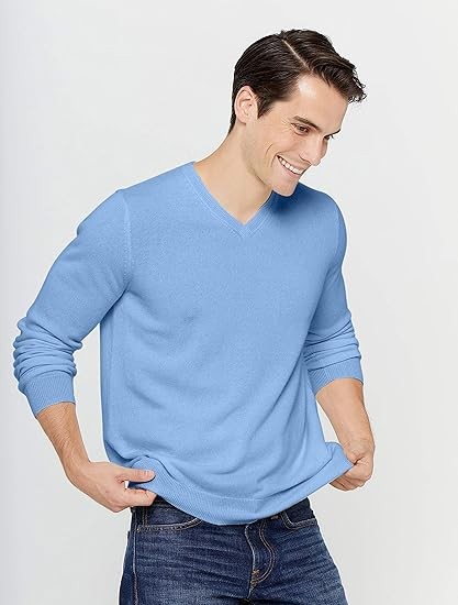 State Cashmere Men's Essential V-Neck Sweater 100% Pure Cashmere Classic Long Sleeve Pullover