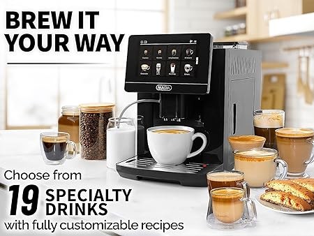 Zulay Magia Super Automatic Coffee Espresso Machine - Durable Automatic Espresso Machine With Grinder - Espresso Coffee Maker With Easy To Use 7” Touch Screen, 20 Coffee Recipes, 10 User Profiles