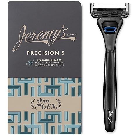 "Jeremy's Razors for Men: Precision 5 Blade Razor - Stainless Blades, Lubricating Strip, Precision Trimmer - Men's Shaving Essentials Kit, Travel Shaver Face Body Head Shavers (1 Razor 1 Cartridge) "