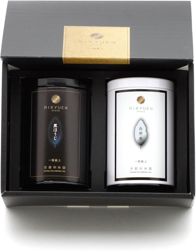Kyoto Rikyuen b-w-set Black and White Tea Set, White Sencha, Black Road, Assortment, Gift for New Years, Tea Gift, Regular Tea Leaves, Made in Japan