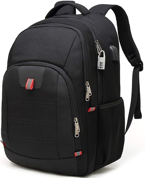 Della Gao Travel Laptop Backpack, Large Anti Theft Backpack for Men and Women with USB Charging Port, Water Resistant Big Business Computer Backpack Bag Fit 17 Inch Laptop, Black