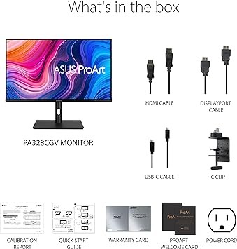 ASUS ProArt Display 32” 1440P Monitor (PA328CGV) - IPS, 165Hz, 95% DCI-P3, 100% sRGBRec.709, ΔE  2, Calman Verified, USB-C Power Delivery, HDMI, USB 3.1 Hub, Compatible With Laptop & Mac Monitor