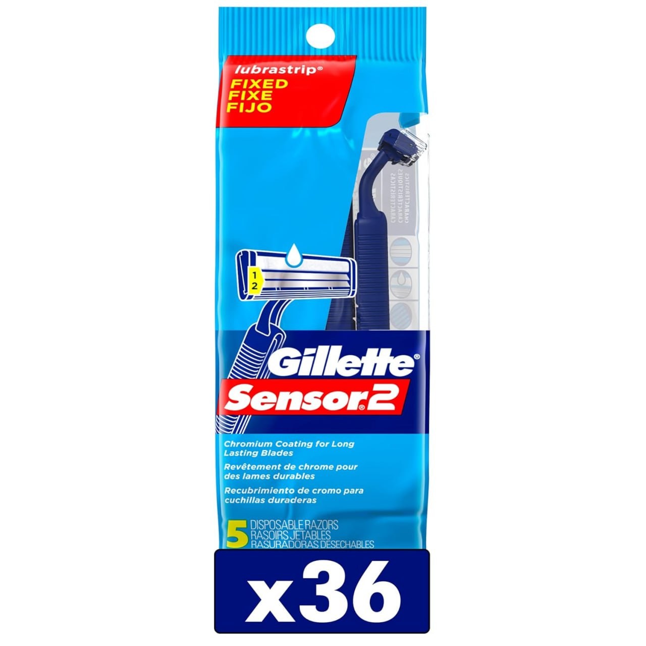 Gillette Sensor2 Men's Disposable Razors, 5 Count - Case of 36