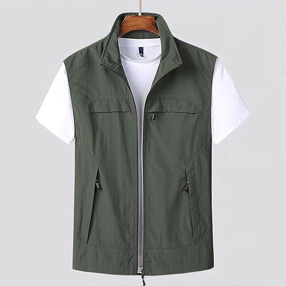 Mens Full-Zip Lightweight Softshell Vest Quick Dry Outdoor Casual Multi Pocket Fishing Vests Jacket for Hiking Golf