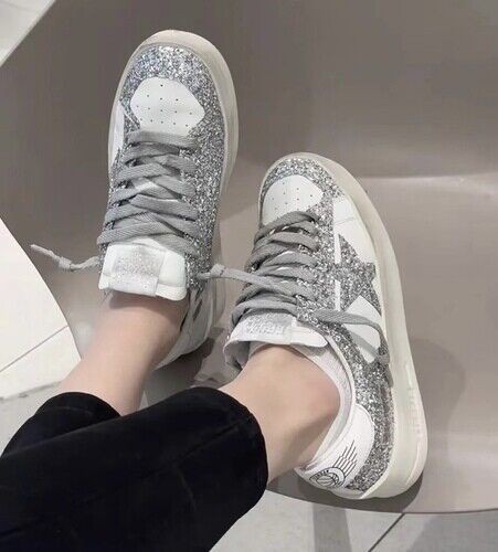 Golden Goose Women New Leather Sequin Multicolor LaceUp Flats Leisure Shoes Ggdb
