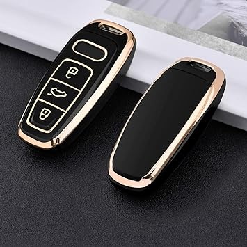 ELOHEI for Audi Key Fob Cover, Special Soft TPU Key Case Cover Protector Compatible with Audi A6L A6 A7 A8 Q7 Q8 E-Tron 2018-2022 A3 S3 S6 SQ7 RS6 S7 RS7 Smart Key (Gold Edge Black)    8.99