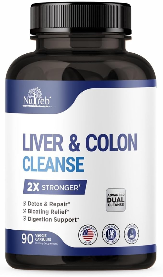 Liver Detox & Colon Cleanse - 2X Stronger Cleanse - Liver Cleanse Detox & Repair - Colon Cleanser & Detox - Premium Liver Support Supplement - Men & Women - Vegan 90 Capsules