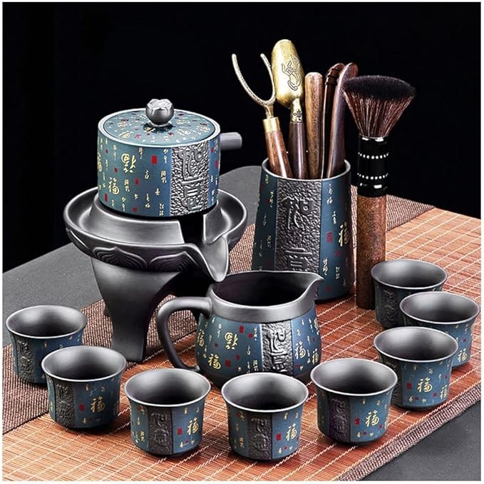 Tea Set Chinese Tea Set teapot Set gongfu Tea Set Tea Pot Set Service Automatic Stone-Mill Design Handmade Ceramics Tea Pot 8 Cups Kung Fu Tea Ceremony Home Office Decor