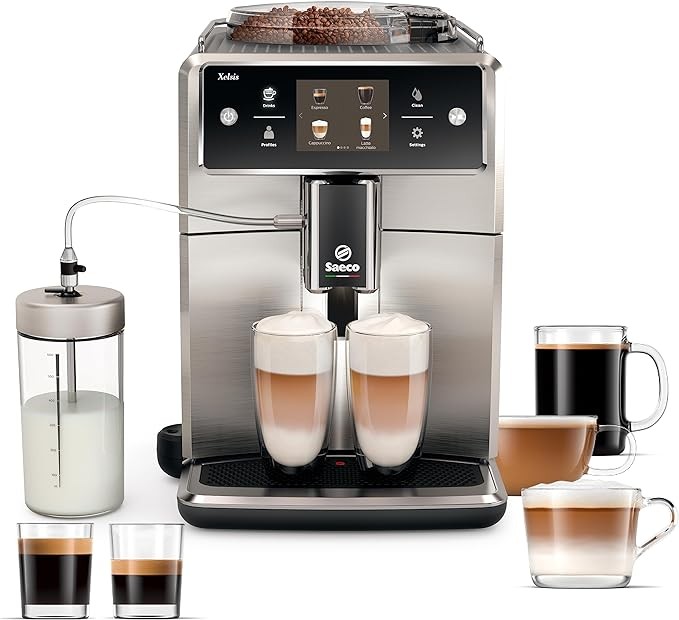 Philips Saeco Xelsis Super Automatic Espresso Machine - LatteDuo Milk System, 15 Coffee Varieties, 8 User Profiles, Touch Screen, Stainless Steel, (SM768504)
