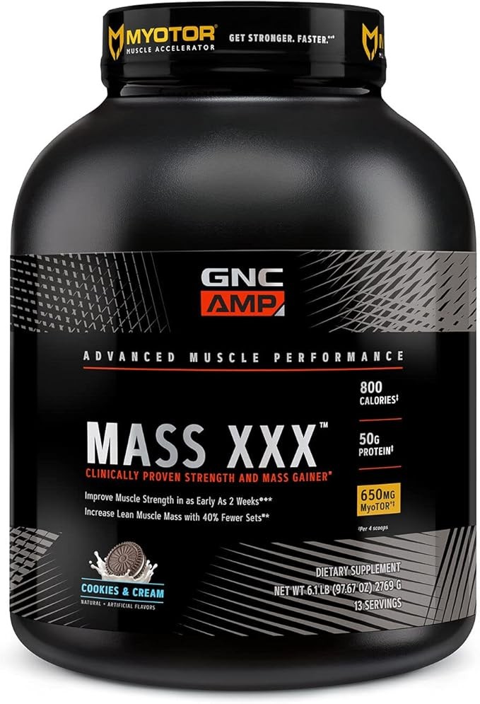 GNC AMP Mass XXX with MyoTOR Protein Powder | Targeted Muscle Building and Workout Support Formula with BCAA and Creatine | Cookies and Cream | 13 Servings