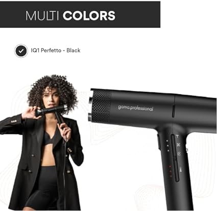 IQ1 Perfetto  Professional Hair Dryer  by Ga.Ma Italy  2023 Update  1500 Watts  Turbo 110.000 RPM  Washable Filter (Black)