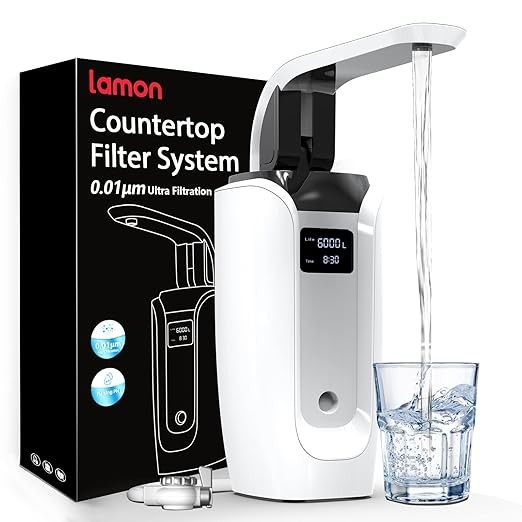 Lamon® LW-03 Countertop Water Filter System, 0.01 μm Ultra Filtration 6-Stage Countertop Alkaline Faucet Water Filter, Removes Heavy Metals, Bad Taste and Up to 99.99% of Chlorine, NSF42 Standard