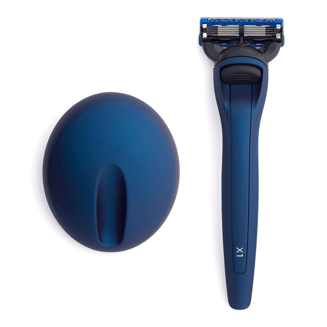 Bolin Webb X1 Razor and Stand in Matte Blue, Fitted with 5 Blade Cartridge for the Closest, Smoothest Shave, Luxury Gift Set For Men