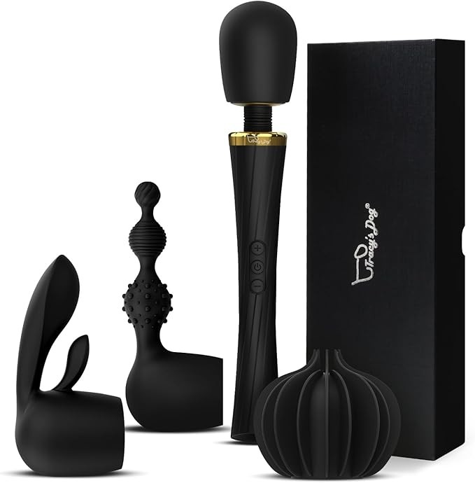 Tracy's Dog Wand Vibrator Kits for Couple, Vibrating Wand Adult Toys with 3 Attachments for Clitoral G Spot Anal Stimulation, Cordless Powerful Sex Toy for Women Partner Play with 5 Modes & 3 Speeds