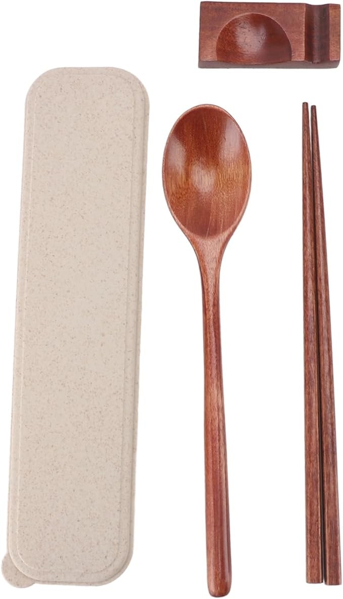Portable Wooden Spoon and Chopsticks Set Reusable Utensil Set with Case Kitchen Utensils