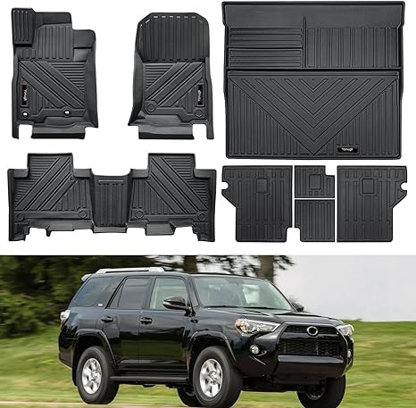 Compatible for 2013-2023 2024 Toyota 4Runner 5 Seats Floor Mats Cargo Trunk Liner and Rear Seat Backrest Mats TPE Rubber Protection Mat Upgrade Materials for Toyota 4 Runner Accessories