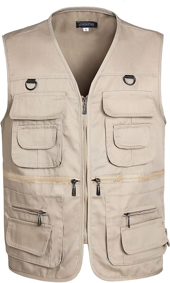 Men’s Fishing Vest Summer Outdoor Work Safari Travel Photo Vest with Multi Pockets